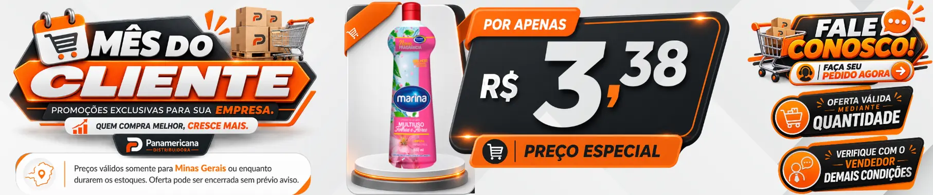 Banner Mês do Cliente com promoção especial para empresas na Panamericana Distribuidora